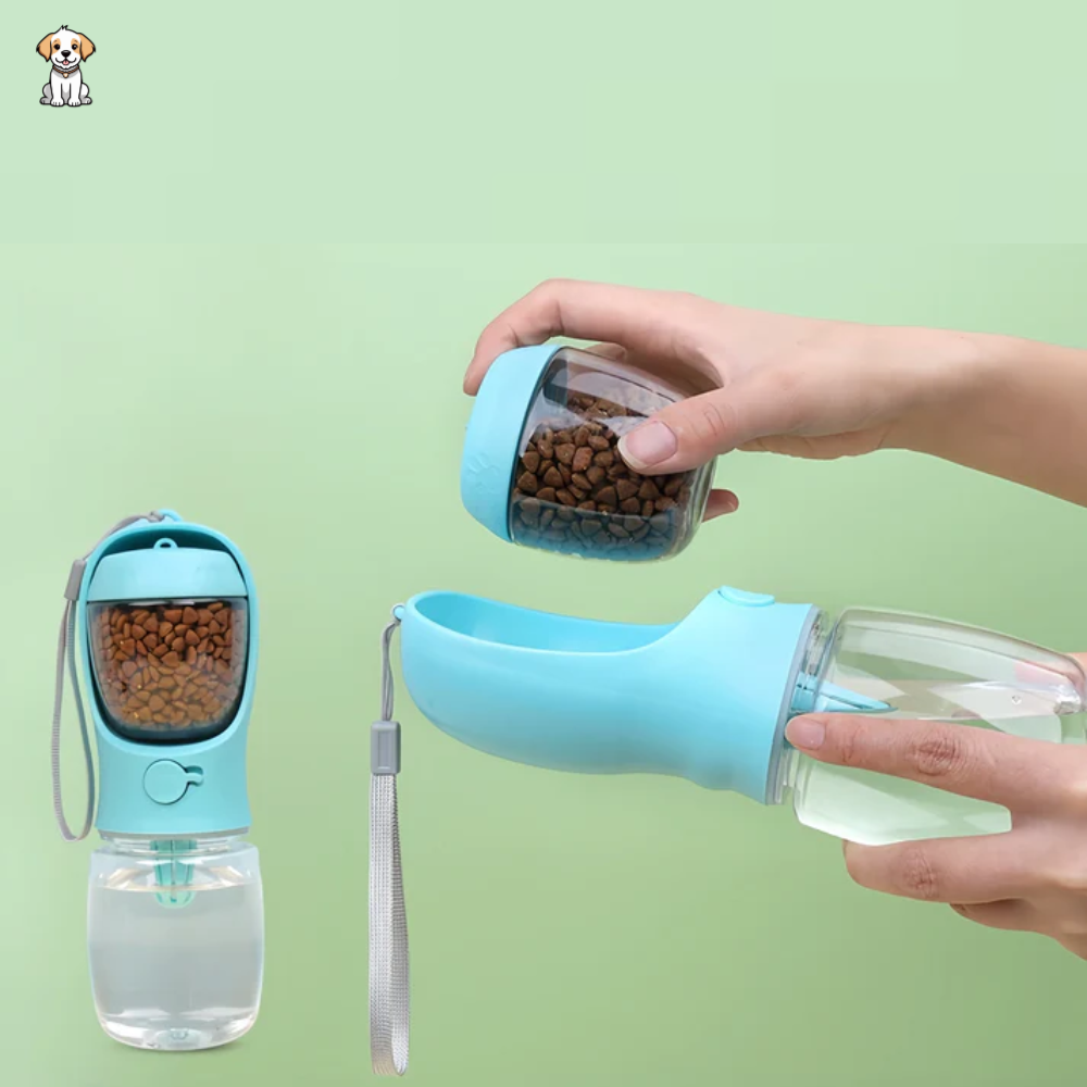 2-in-1 Draagbare Hondenfles – Water & Voerbakje voor Onderweg